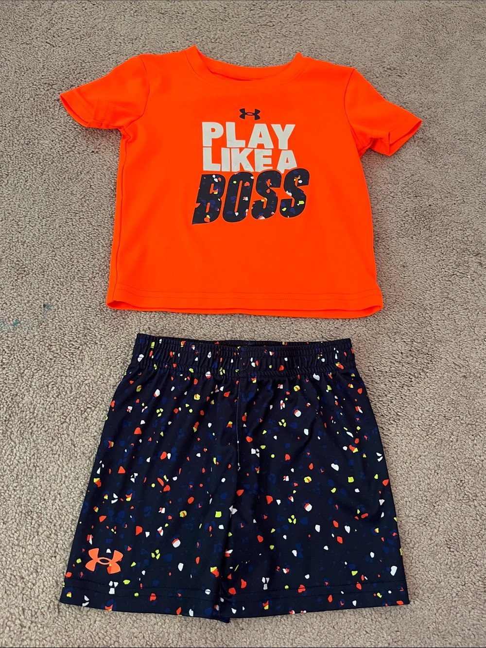 Under Armour Orange Tee and Navy Confetti Shorts Set